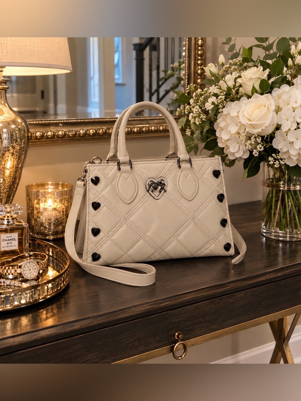 Betsey Johnson Chalk Heart Studded Xox Crossbody Bag
